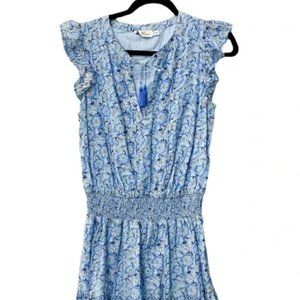 Vinyard Vine Mini Ruffle Tiered Floral Pansy Violets Blue Size Medium